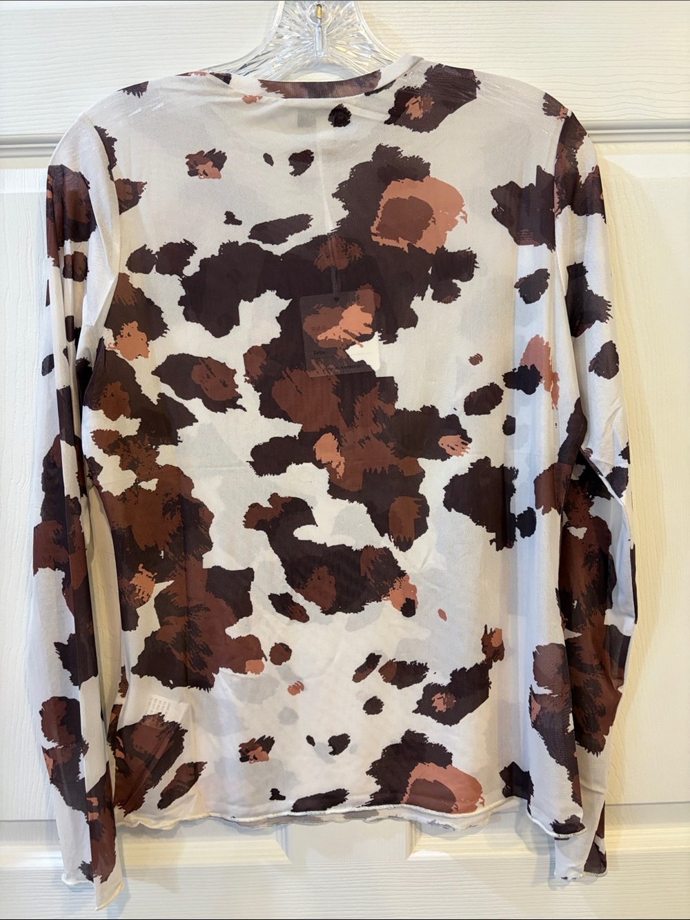 NWT DAVI & DANI Brown White Cow Camo Long Sleeve Mesh Top Studded Horseshoe - Picture 7 of 11
